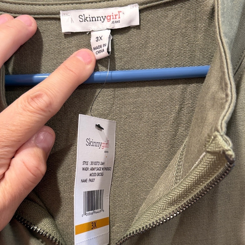 Skinnygirl Olive Green Zip-Up Hoodie with Navy Stripes - Picture 2 of 5